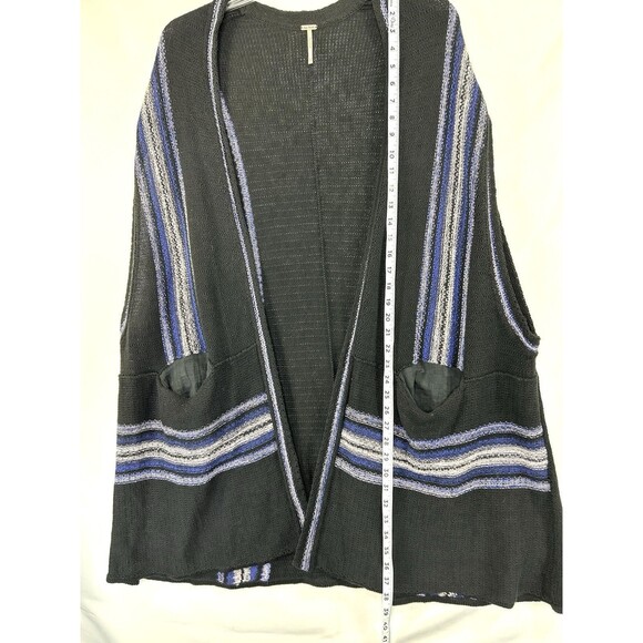Free People Long Striped Cardigan Sweater Vest Black Duster Linen Cotton Size XS - Picture 5 of 7